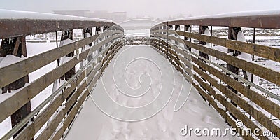 Winter scenery with snowy bridge in Daybreak Utah Stock Photo
