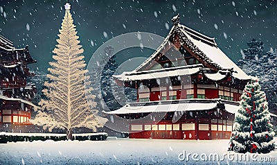 winter scenery snowy houses china Stock Photo