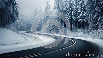 winter scenic road snow landscape Cartoon Illustration