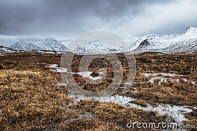 Winter Scottish Highlands landscape on Rannoch Moor. Stock Photo