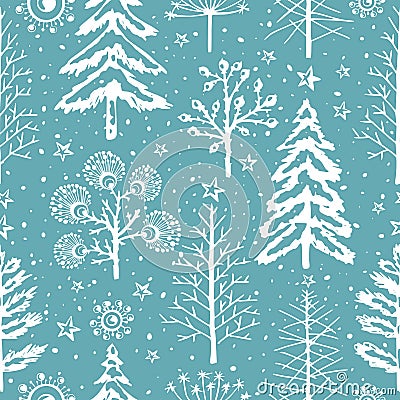 Winter seamless Christmas pattern for design packaging paper, postcard, textiles. Vector Illustration