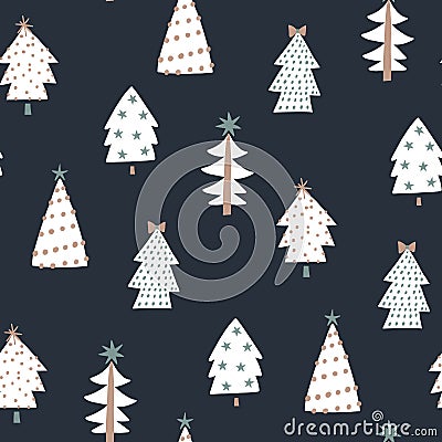 Winter seamless pattern with Christmas tree. Holiday festive creative texture for fabric, wrapping paper, textile. Vector Vector Illustration