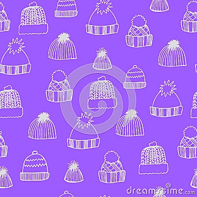Winter seamless pattern with knitted hats Vector Illustration