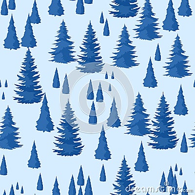 Winter seamless pattern. Landscape with fir forest Vector Illustration