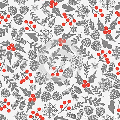 Winter seamless vector pattern with holly berries. Part of Christmas backgrounds collection. Can be used for wallpaper, pattern fi Vector Illustration