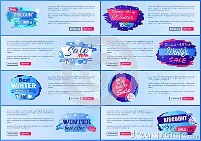 Winter Season Discounts Advertisement Web Posters Vector Illustration