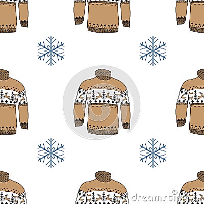 Winter season doodle clothes seamless pattern. Vector Illustration