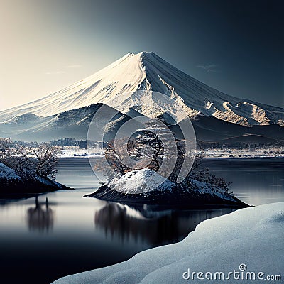 winter season fuji mountain at yamanachi Japan - Generted by generative AI Stock Photo