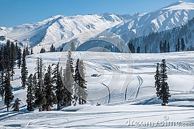 Winter season, Gulmarg is a town, a hill station, a popular tourist & skiing destination, Kashmir, India Stock Photo