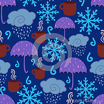 Winter season rainy seamless pattern design background Cartoon Illustration