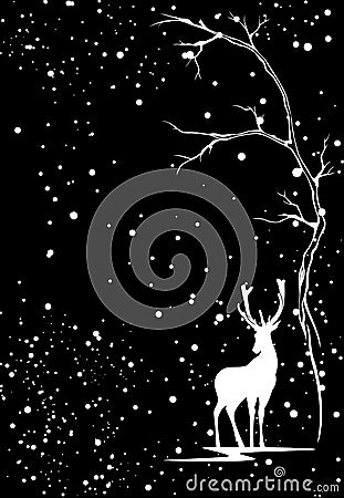 Winter season vector background with white deer Vector Illustration