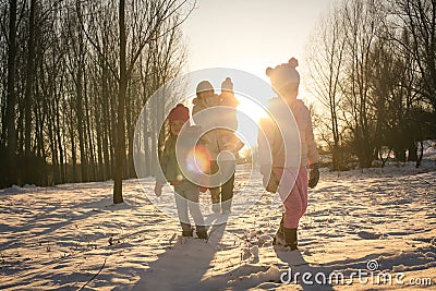 Winter season. Walking and playing. Stock Photo