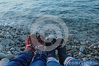 Winter seaview, romantic, people, new years eve Stock Photo