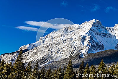 Winter settles in at Lake Minnewanka. Banff National Park Alberta Canada Stock Photo