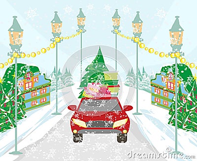 Winter shopping in the city Vector Illustration