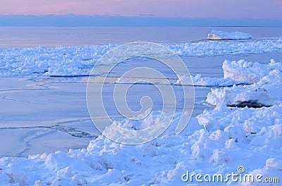 Winter Shoreline Lake Michigan Stock Photo