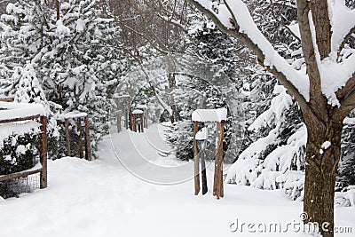 Winter ski chalet and cabin in snow mountain Stock Photo