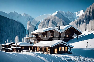 Winter ski lodge and cabin in an Austrian tyrol mountains Stock Photo