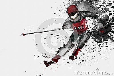 Winter skiing ink painting Stock Photo