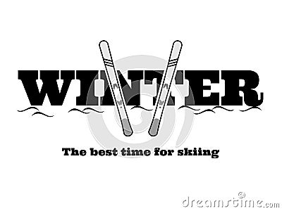 Winter with skis and snow - the best time for skiing Vector Illustration