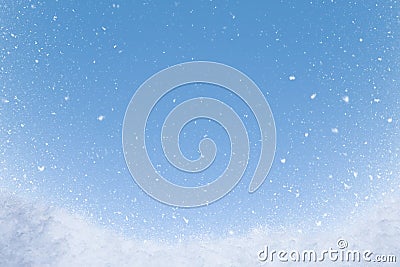 Winter Snow Background With Snowdrifts And Snowflakes On Blue Sky Stock Photo