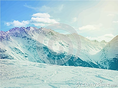 Winter snow covered Alpine mountain Vector Illustration