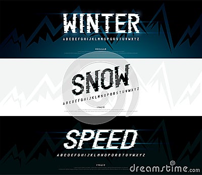 Winter, snow modern alphabet fonts. typography regular and italic font uppercase wind, ice concept. vector illustration Vector Illustration