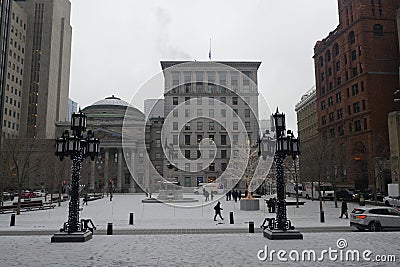 Winter snow street in Montreal, Canada Editorial Stock Photo