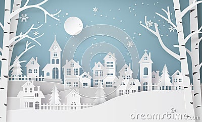 Winter Snow Urban Countryside Landscape City Village Vector Illustration