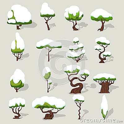 Winter Snowbound Trees Collection Vector Illustration