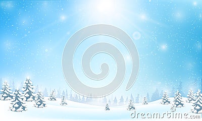 Winter snowflake falling into snow floor and lighting Vector Illustration