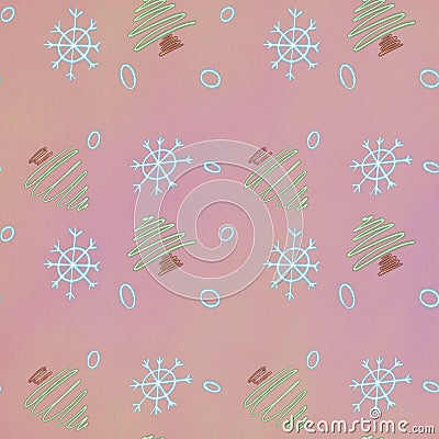 Winter Snowflakes and Christmas Tree Pink Seamless Pattern Stock Photo
