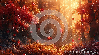 winter snowflakes fall amidst spring flowers, and summer sunlight filters through the fiery hues of fall foliage. Stock Photo