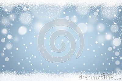 Winter snowflakes light blue bokeh background. Abstract Christmas holiday snow backdrop Stock Photo