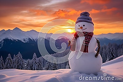 winter snowman, chrismas symbol, Snowman winter secenery, Panoramic view Stock Photo