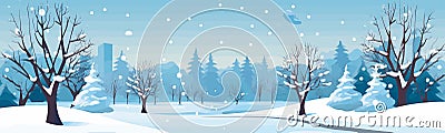 Winter Snowscape in City Park vector simple 3d isolated illustration Vector Illustration