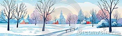 Winter Snowscape in City Park vector simple 3d isolated illustration Vector Illustration