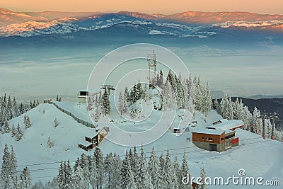 Winter snowy landscape, Postavaru Brasov. Mountain Landscape Stock Photo