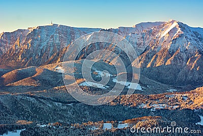Winter snowy landscape, Postavaru Brasov. Mountain Landscape Stock Photo
