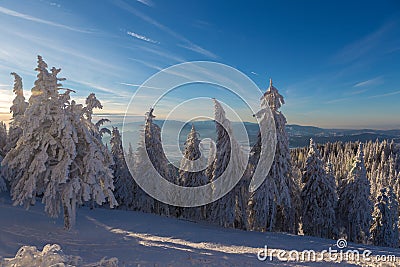 Winter snowy landscape, Postavaru Brasov. Mountain Landscape Stock Photo