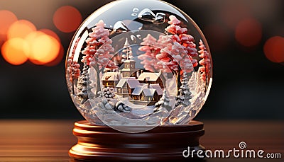 Winter spirituality illuminated through snow globe glowing decoration generated by AI Stock Photo