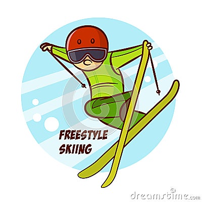 Winter Sport Freestyle Skiing Sticker Vector Illustration