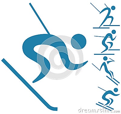 Winter sport - Downhill skiing icons Vector Illustration