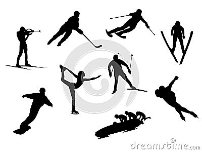 Winter sport silhouettes Stock Photo