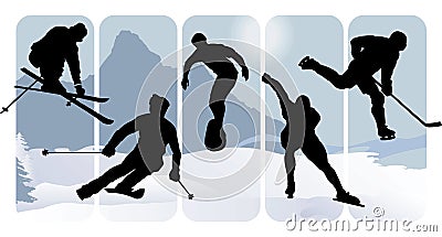 Winter sport silhouettes Vector Illustration