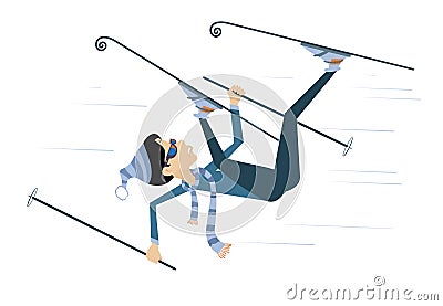 Falling down young skier woman Vector Illustration