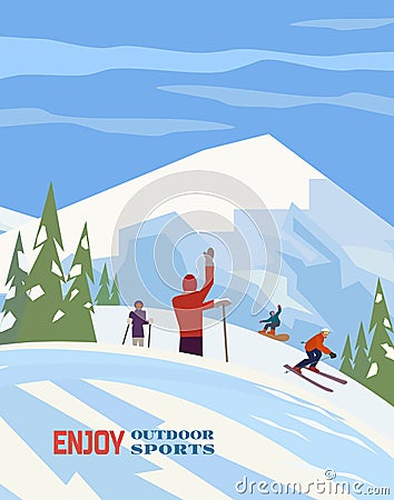 Winter sports poster Vector Illustration