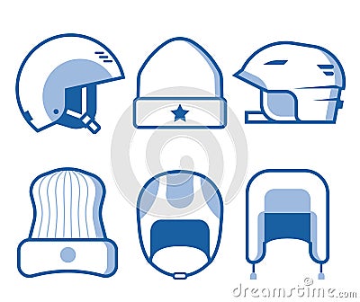 Winter Sports Head Wear Line Icons Vector Illustration