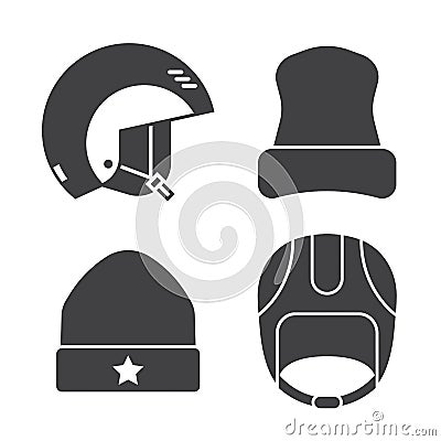 Winter Sports Head Wear Outline Icons Vector Illustration