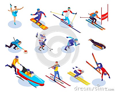 Winter Sports Isometric Icons Set Vector Illustration